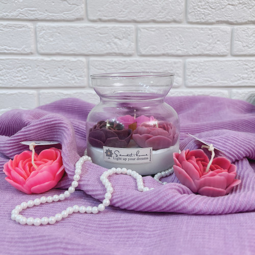 شمع معطر و دستساز سه رز قلبی داخل ظرف- خرید مستقیم از تولیدکننده