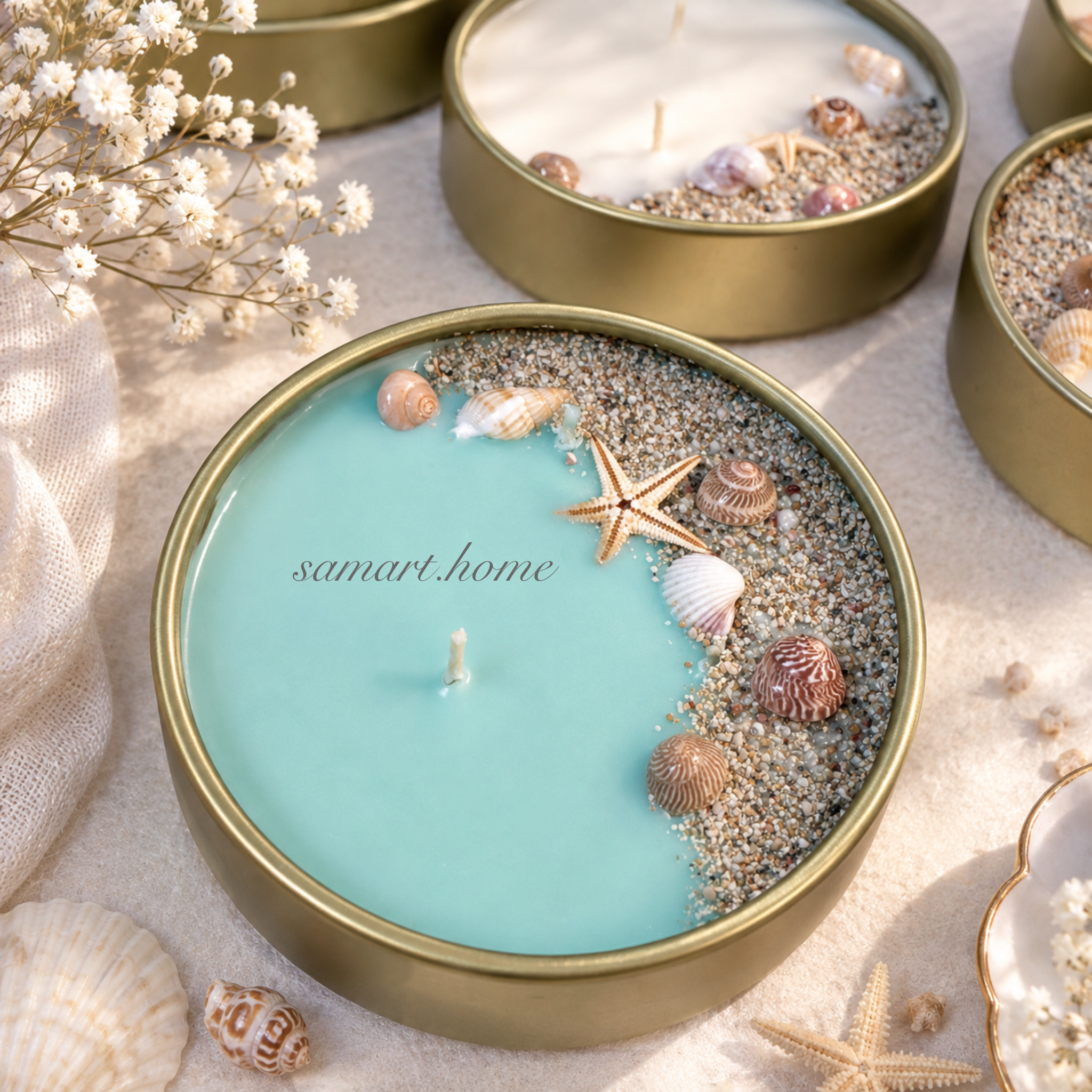 شمع معطر و دستساز قوطی صدف و ساحل- خرید مستقیم از تولیدکننده